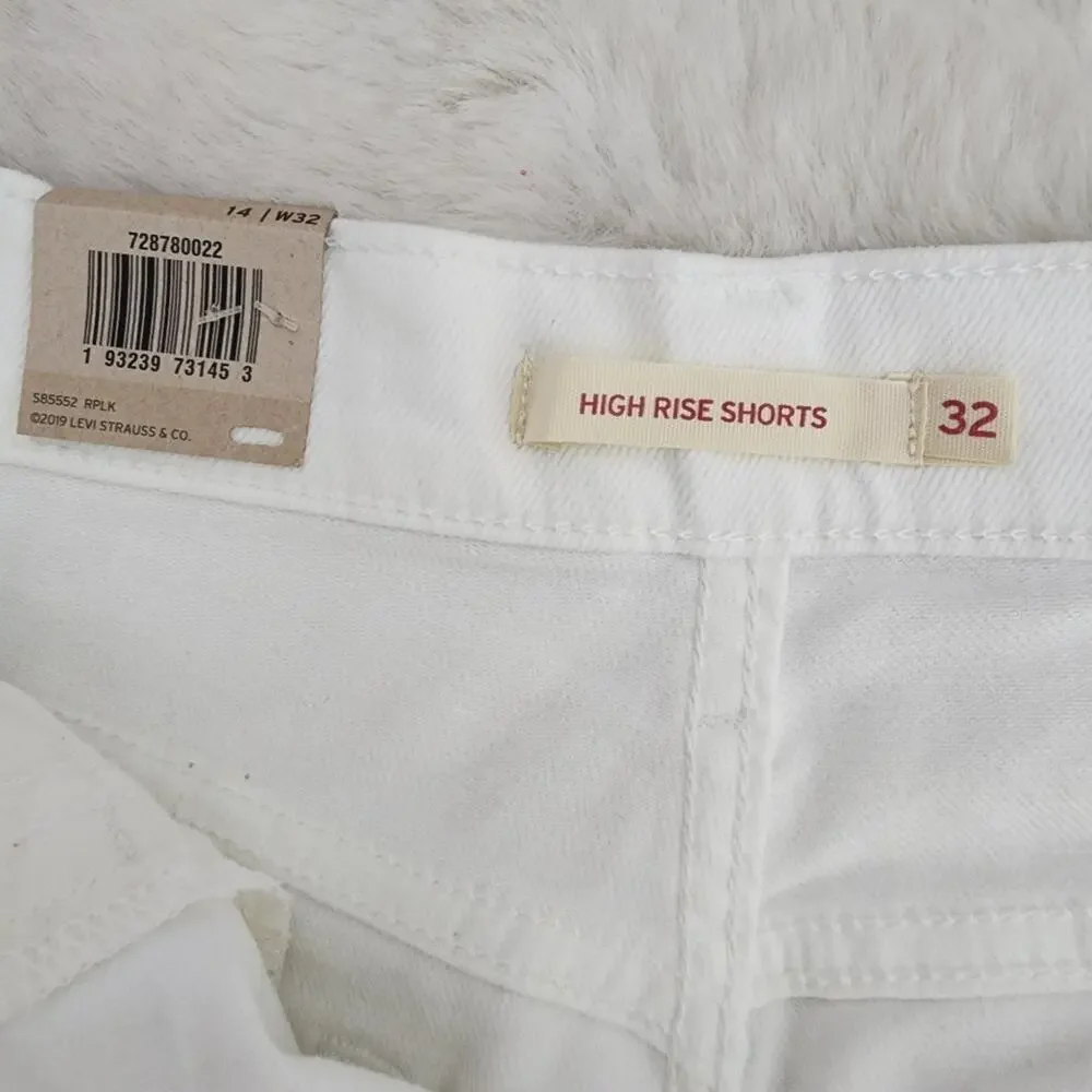 NWT Levi's High Rise Shortie White Denim Cut Off Distressed Shorts 32 14 - Picture 11 of 11